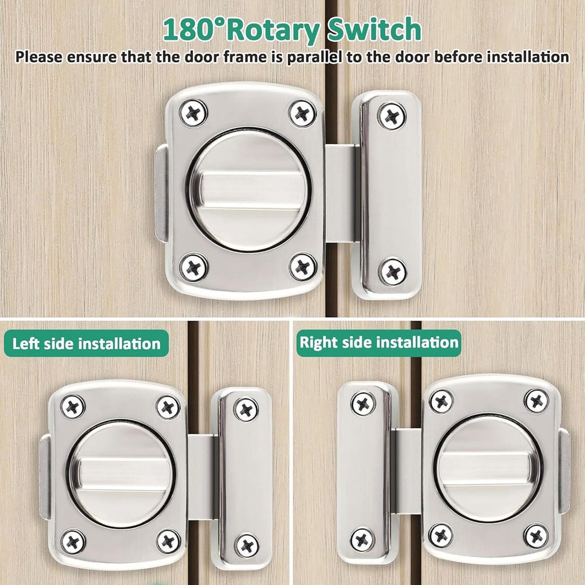 pieces - Door locks - swing door locks - zinc alloy door locks - bathroom door lock - security lock - door bolt - for home security, bathroom, bedroom, toilet - silver - Image 4