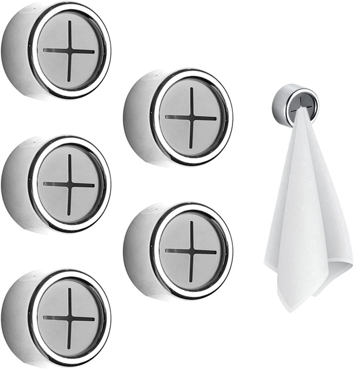 5 pieces - 42*22 mm - towel holders - self-adhesive round towel holders - towel hooks for wall mounting - no drilling required - push-in towel rack - for kitchen, bathroom, kitchen hooks - silver - Image 1
