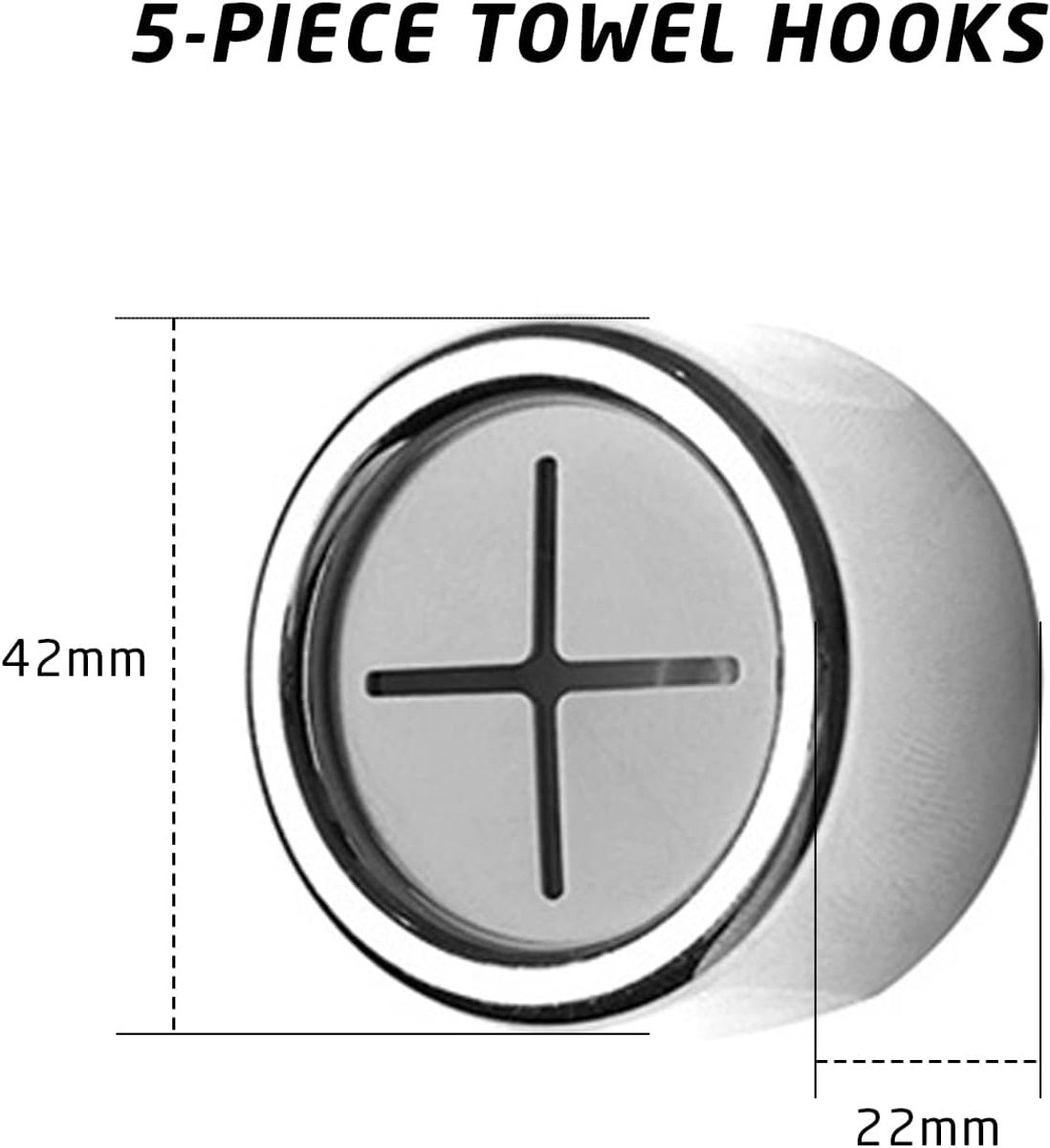 5 pieces - 42*22 mm - towel holders - self-adhesive round towel holders - towel hooks for wall mounting - no drilling required - push-in towel rack - for kitchen, bathroom, kitchen hooks - silver - Image 2