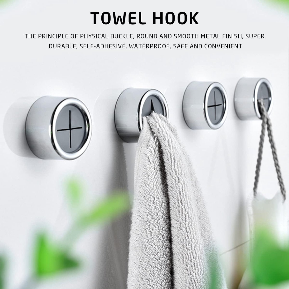 5 pieces - 42*22 mm - towel holders - self-adhesive round towel holders - towel hooks for wall mounting - no drilling required - push-in towel rack - for kitchen, bathroom, kitchen hooks - silver - Image 3