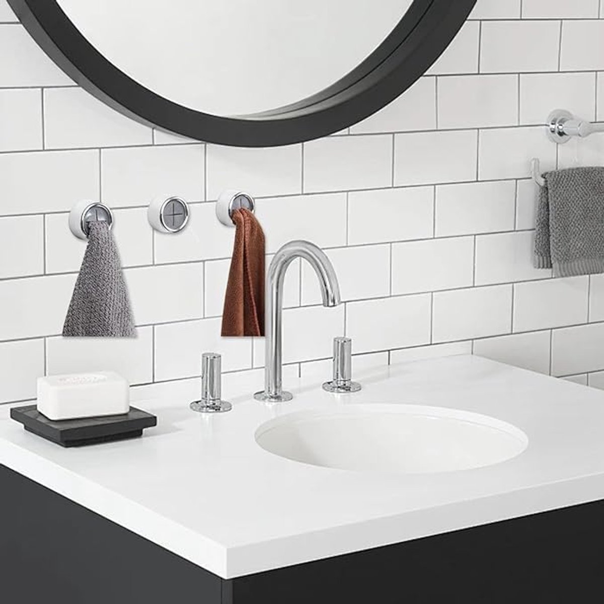 5 pieces - 42*22 mm - towel holders - self-adhesive round towel holders - towel hooks for wall mounting - no drilling required - push-in towel rack - for kitchen, bathroom, kitchen hooks - silver - Image 6