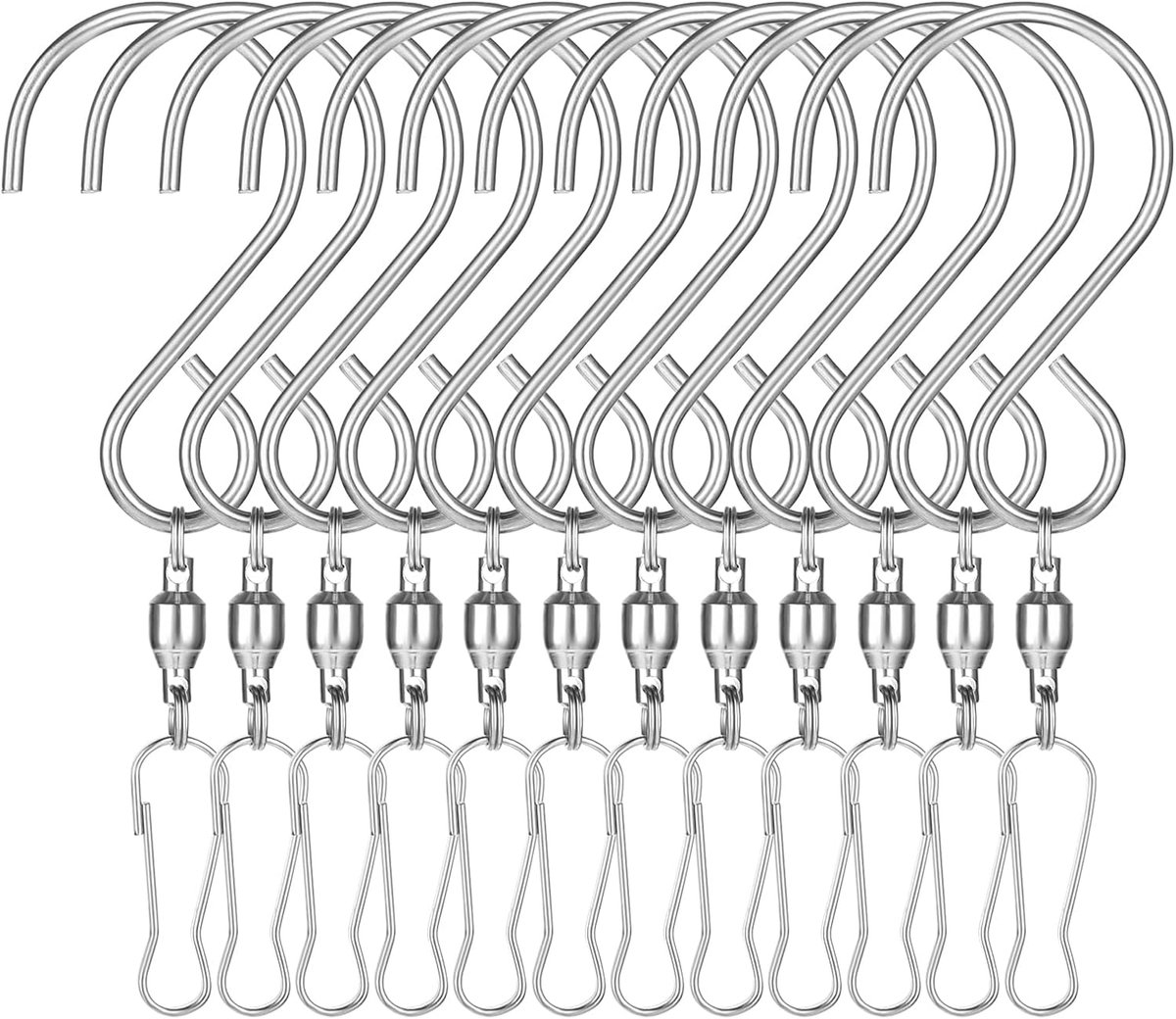 Set of 12 wind swivel hooks - Suitable for 360-degree hanging plants - Double 360-degree rotatability - Wind chimes, light clips - Bird feeders - Bird baskets - Bird baths - Hanging plant clips - Image 1