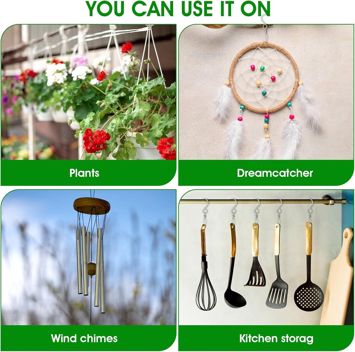 Set of 12 wind swivel hooks - Suitable for 360-degree hanging plants - Double 360-degree rotatability - Wind chimes, light clips - Bird feeders - Bird baskets - Bird baths - Hanging plant clips - Image 6