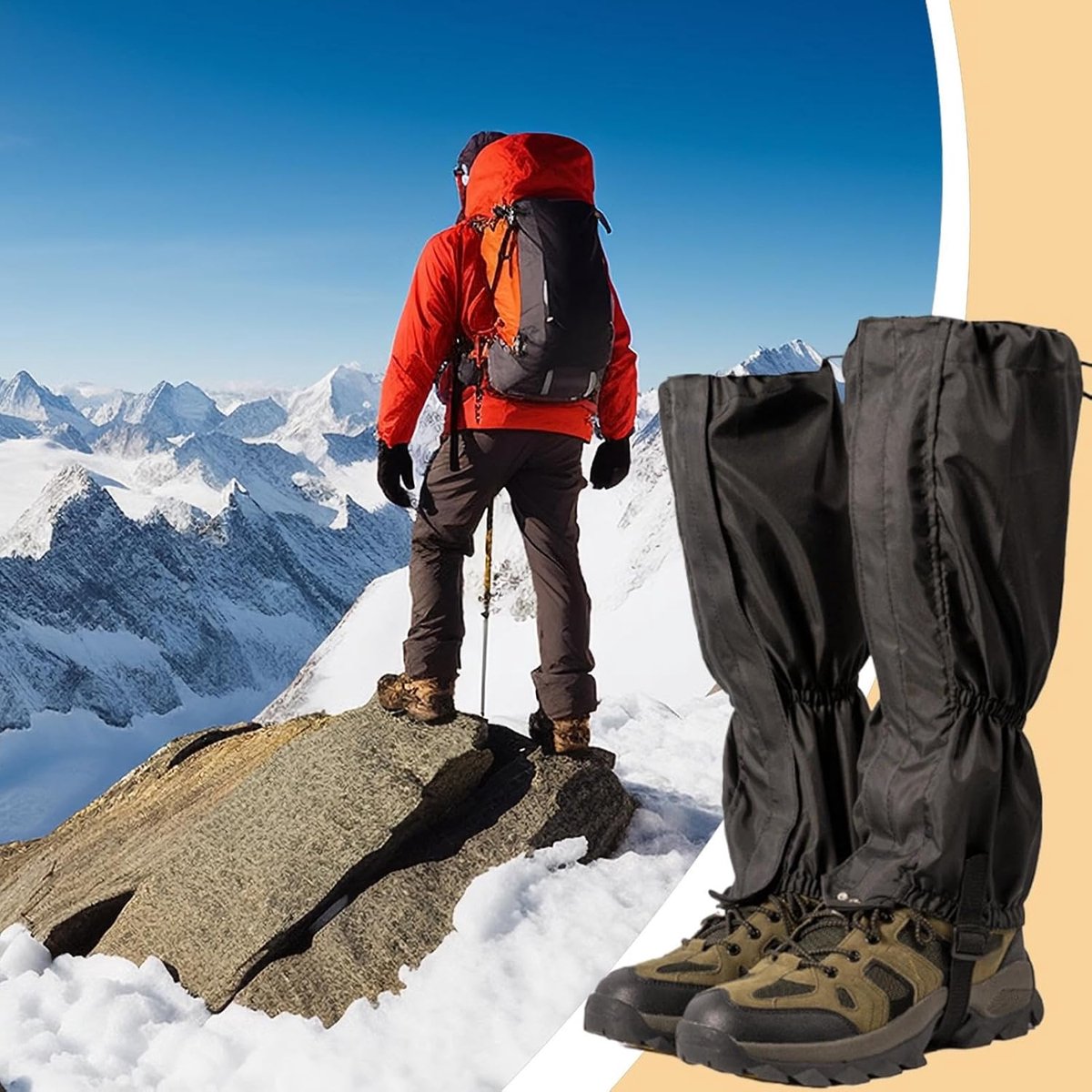 Waterproof Gaiters - 1 pair - Hiking Gaiters - Waterproof Gaiters - Hiking Gaiters - Leg Covers - Shoe Covers - Gaiters - Adjustable Gaiters - Hiking Shoe Accessories - for hiking, skiing, walking, climbing - black - Image 3