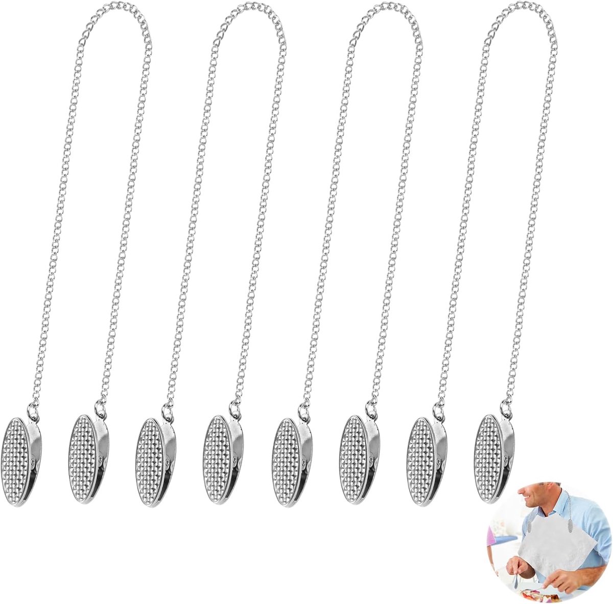 Napkin chain with clips - 4 pieces napkin chain - napkin clips - napkin clips with chain - 50 cm metal chain - Napkin clips - silver metal napkin clips - napkin clips chain - napkin chain - for seniors adults children - Image 1
