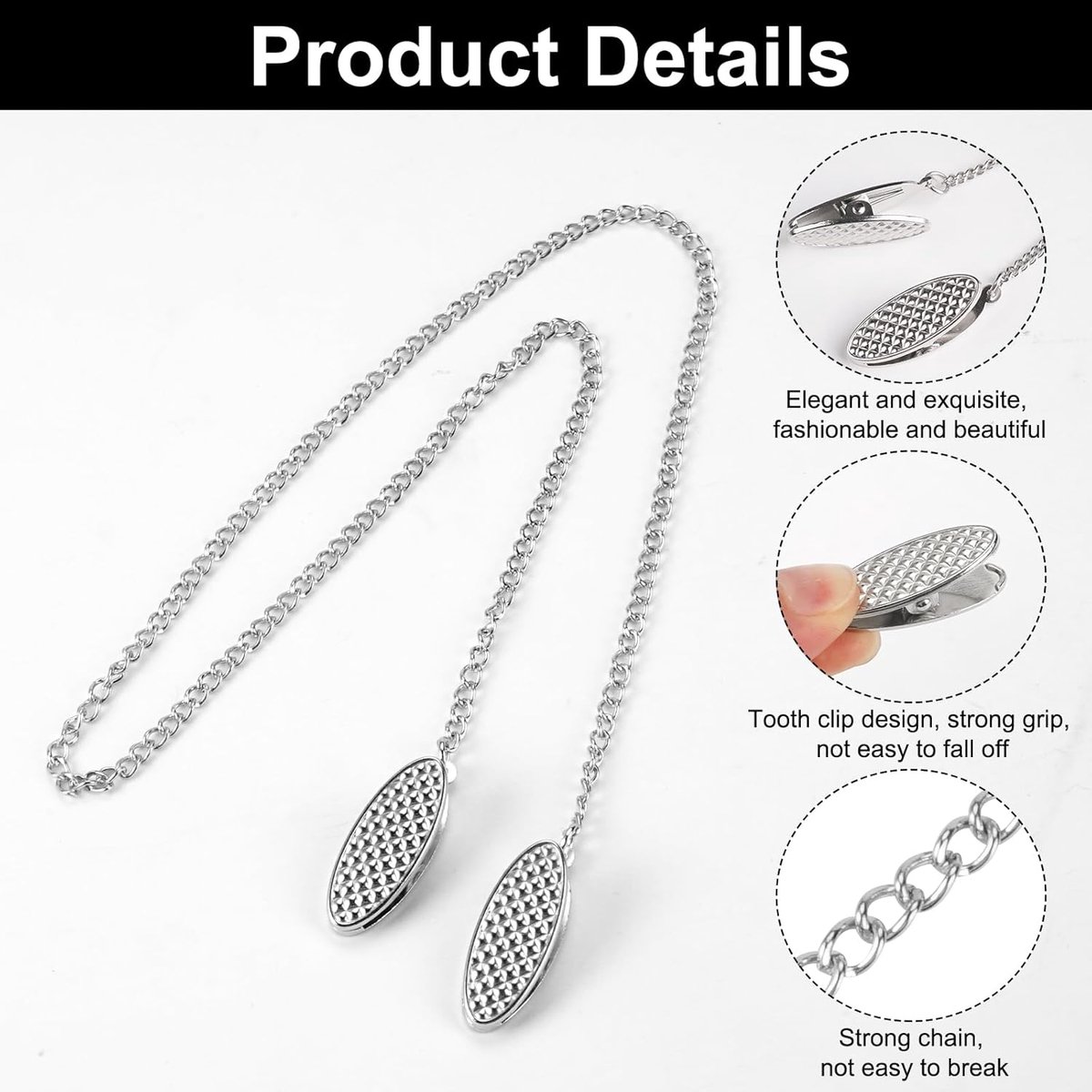 Napkin chain with clips - 4 pieces napkin chain - napkin clips - napkin clips with chain - 50 cm metal chain - Napkin clips - silver metal napkin clips - napkin clips chain - napkin chain - for seniors adults children - Image 4