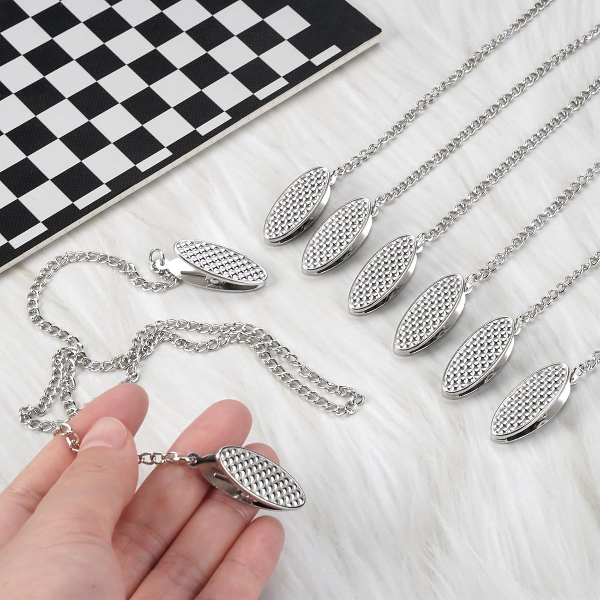 Napkin chain with clips - 4 pieces napkin chain - napkin clips - napkin clips with chain - 50 cm metal chain - Napkin clips - silver metal napkin clips - napkin clips chain - napkin chain - for seniors adults children - Image 6