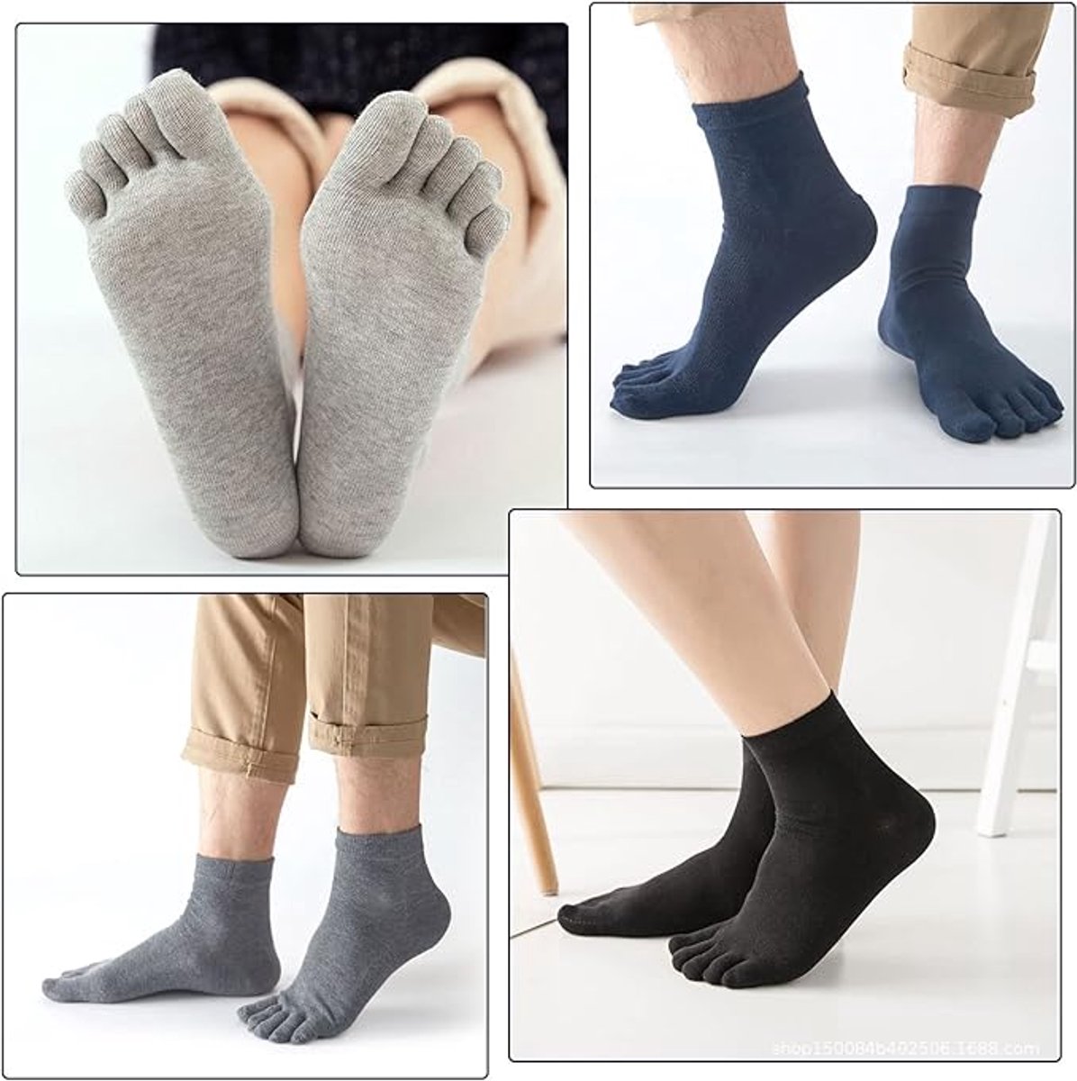 5 pairs - Toe socks - Men's 5-toe socks - detachable toe socks - five-finger socks - cotton running socks - socks - five-toe running socks - breathable running socks - black, white, light grey, dark grey, navy blue - Image 2
