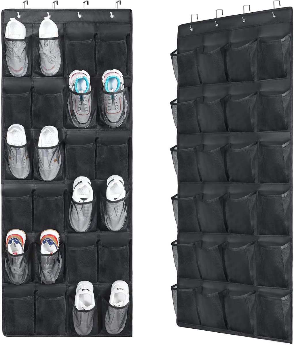 2-Piece Hanging Shoe Bag - Behind the Door Shoe Hanging Holder Rack - Shoe Rack - Shoe Organizer - Shoe Bag - with 48 Large Mesh Pockets - Clear Fabric Shoe Hanger Storage Organizer Bag - Hanging Organizer - Shoe Organizer - Image 1