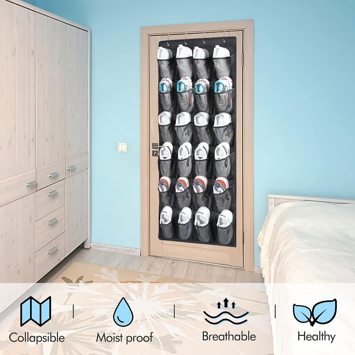 2-Piece Hanging Shoe Bag - Behind the Door Shoe Hanging Holder Rack - Shoe Rack - Shoe Organizer - Shoe Bag - with 48 Large Mesh Pockets - Clear Fabric Shoe Hanger Storage Organizer Bag - Hanging Organizer - Shoe Organizer - Image 2