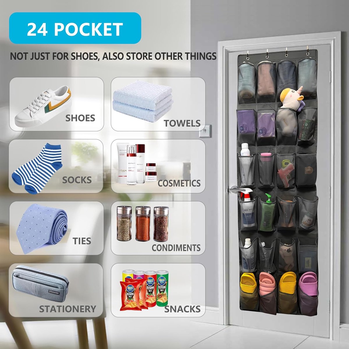 2-Piece Hanging Shoe Bag - Behind the Door Shoe Hanging Holder Rack - Shoe Rack - Shoe Organizer - Shoe Bag - with 48 Large Mesh Pockets - Clear Fabric Shoe Hanger Storage Organizer Bag - Hanging Organizer - Shoe Organizer - Image 5