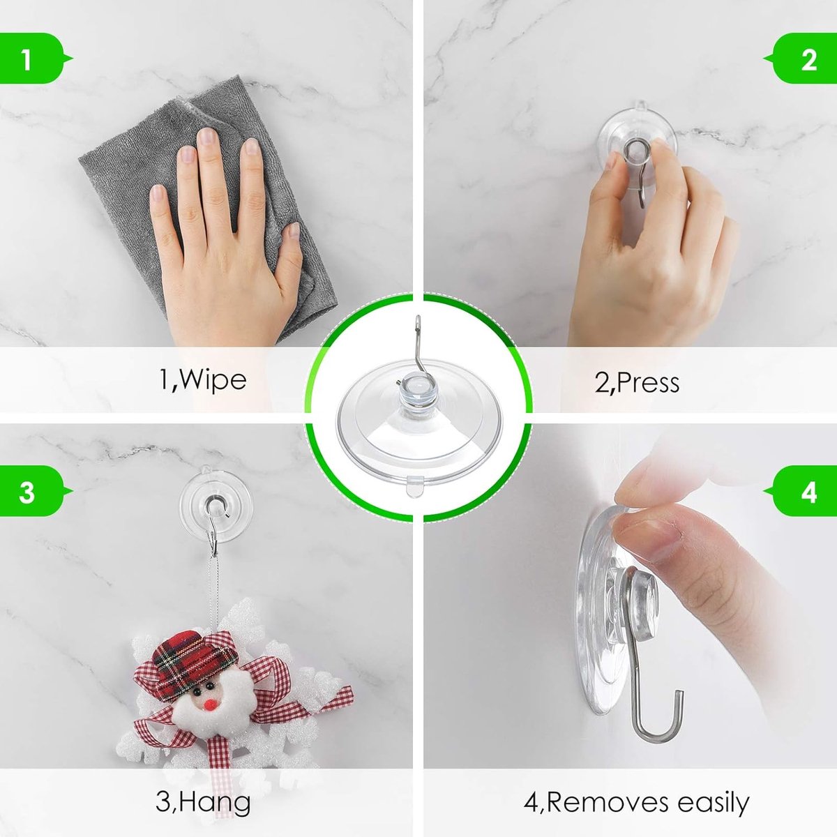 Suction Cup Hooks (20 Pieces) - Suction Cup Hooks - 1.77 Inch Clear Suction Cups - up to 3kg - with Metal Hooks - Threaded - Brute Strength - suction cup hooks - for Kitchen Bathroom Shower Wall Window Door - hanging hooks - suction cups sun protection - - Image 2