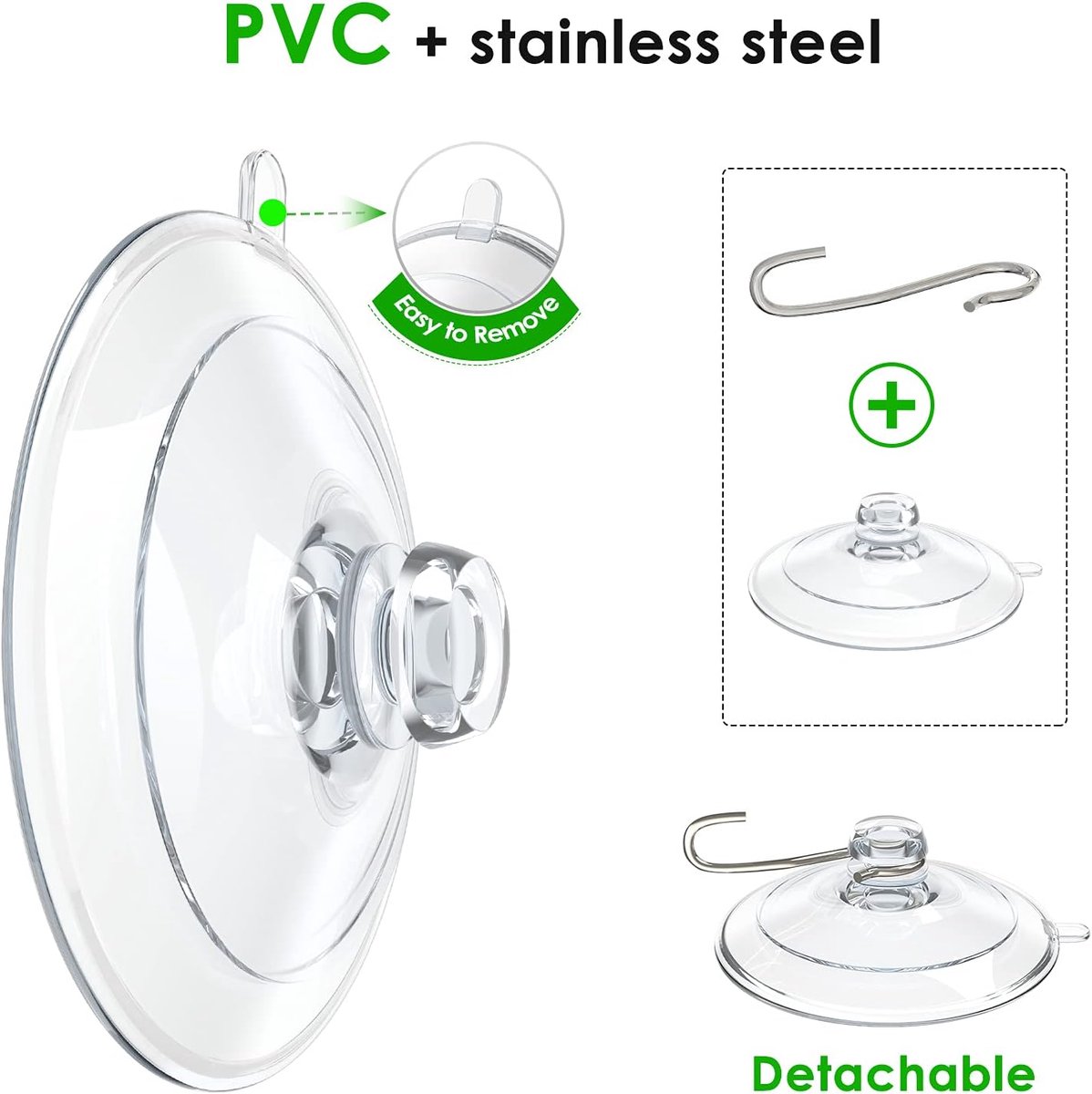 Suction Cup Hooks (20 Pieces) - Suction Cup Hooks - 1.77 Inch Clear Suction Cups - up to 3kg - with Metal Hooks - Threaded - Brute Strength - suction cup hooks - for Kitchen Bathroom Shower Wall Window Door - hanging hooks - suction cups sun protection - - Image 6