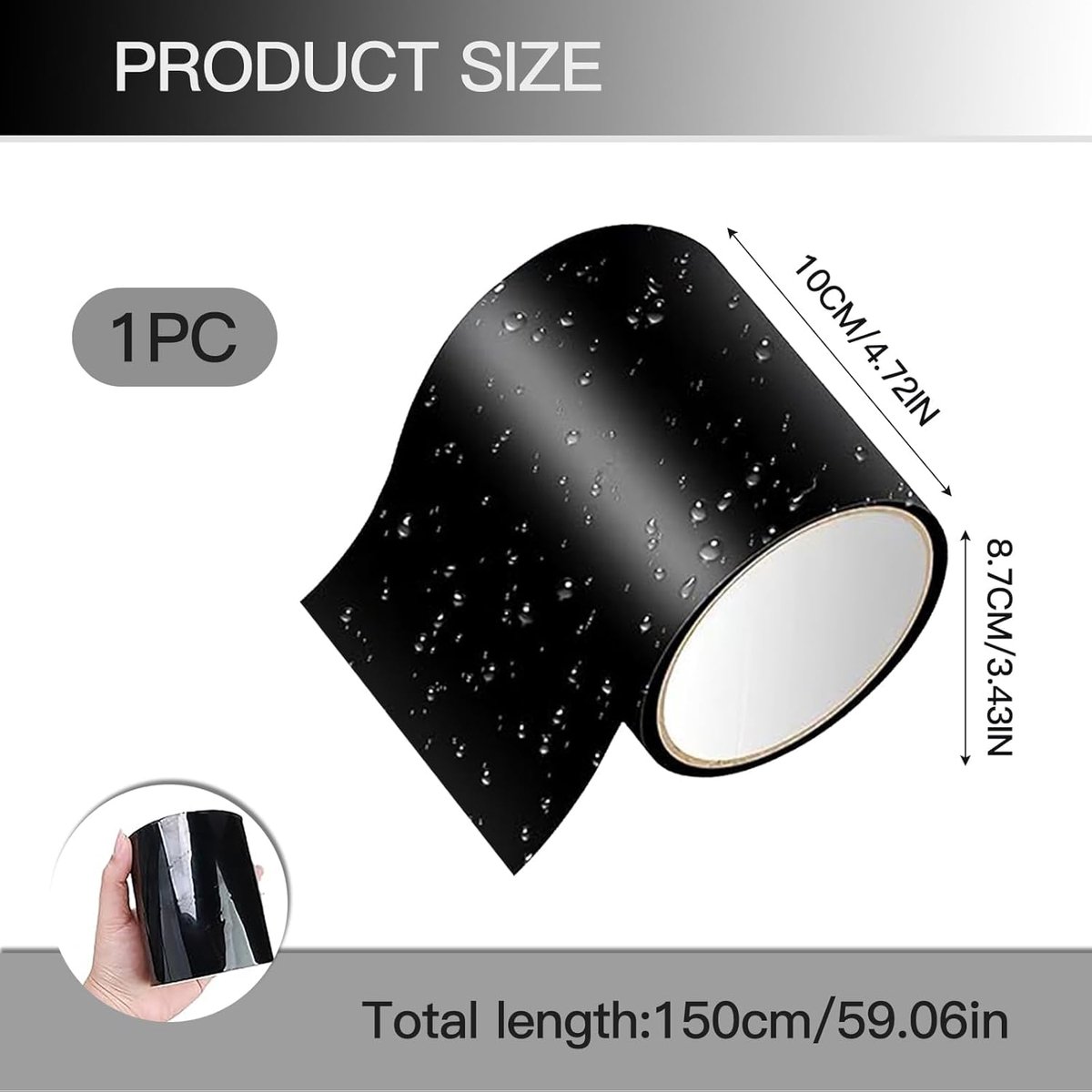 1.5 m*10 cm - waterproof repair tape - for repairing swimming pools, tents and ponds - repair tape - waterproof adhesive tape - leak-proof tape - insulation tape - sealing tape - for pipes, tents, swimming pools - black - Image 5