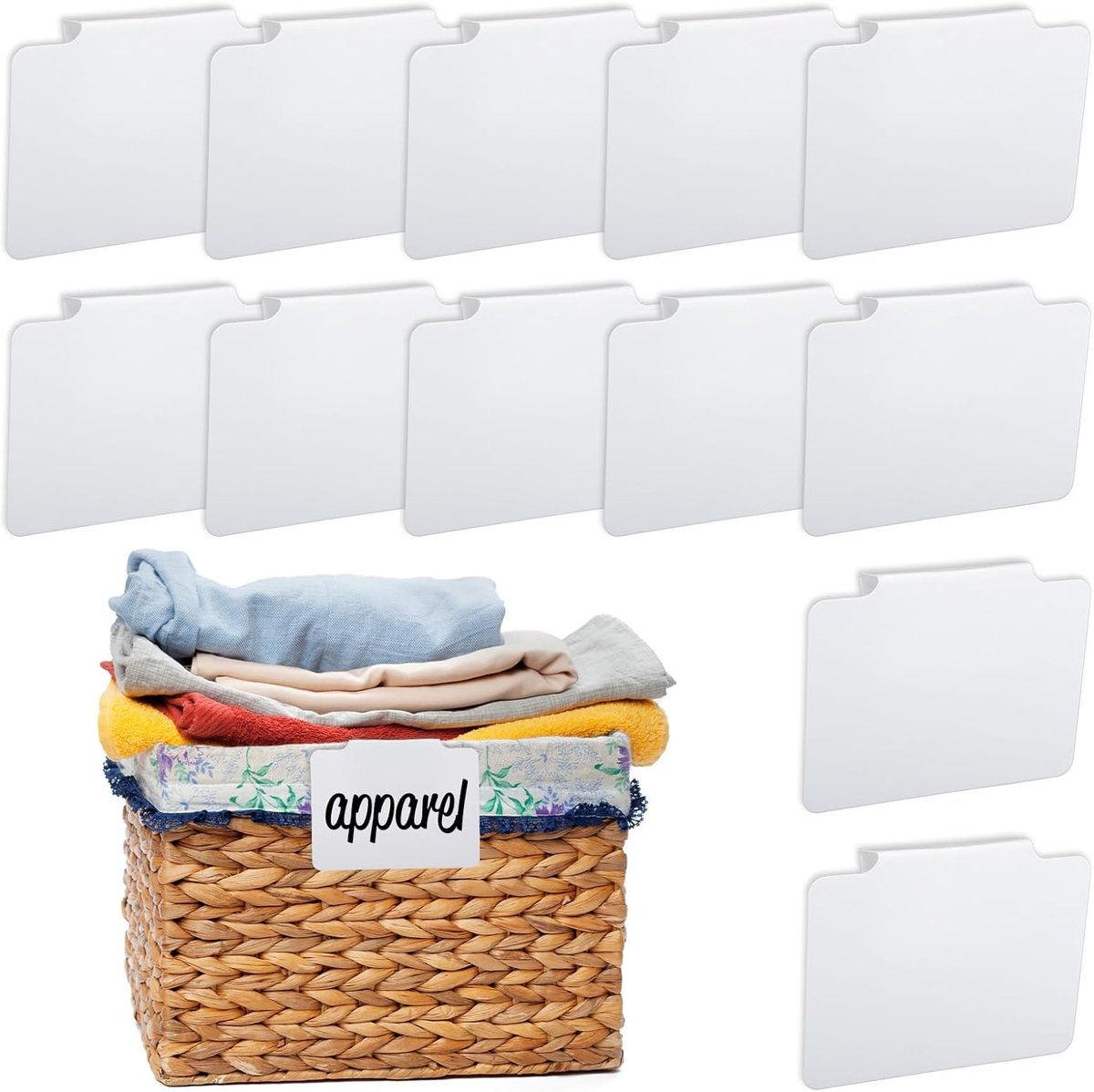 12 pieces - Labels - basket labels with clip - removable storage rack labels - chalkboard label - label holders - clip-on labels - shelf labels - PVC label - reusable - for bins, baskets, boxes - 9*7 cm - white - Image 1