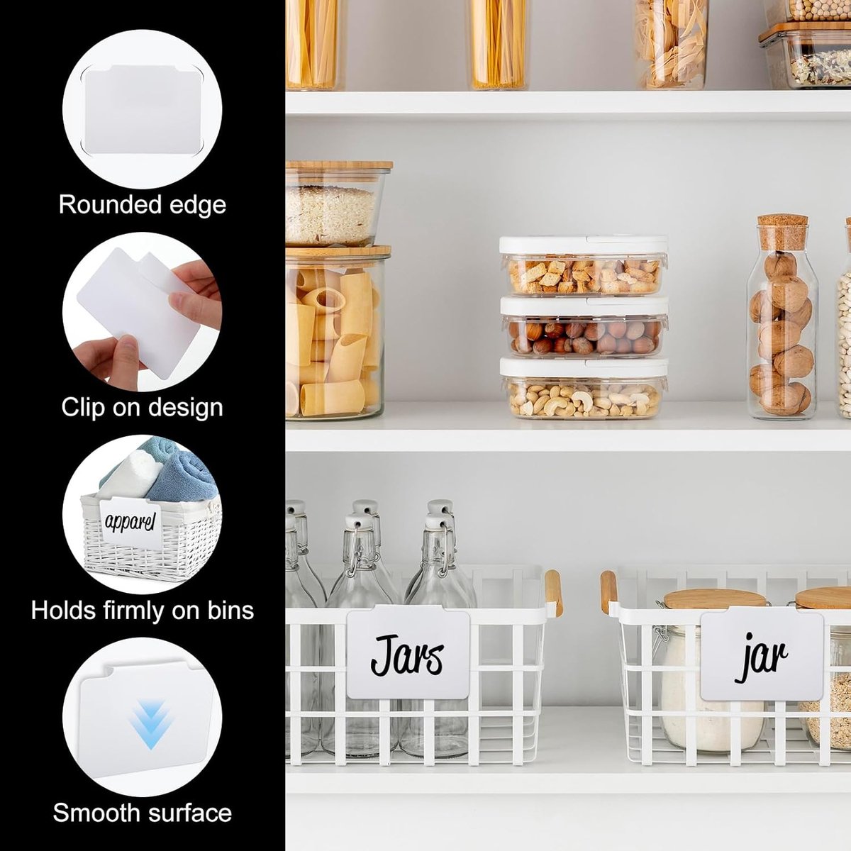 12 pieces - Labels - basket labels with clip - removable storage rack labels - chalkboard label - label holders - clip-on labels - shelf labels - PVC label - reusable - for bins, baskets, boxes - 9*7 cm - white - Image 3