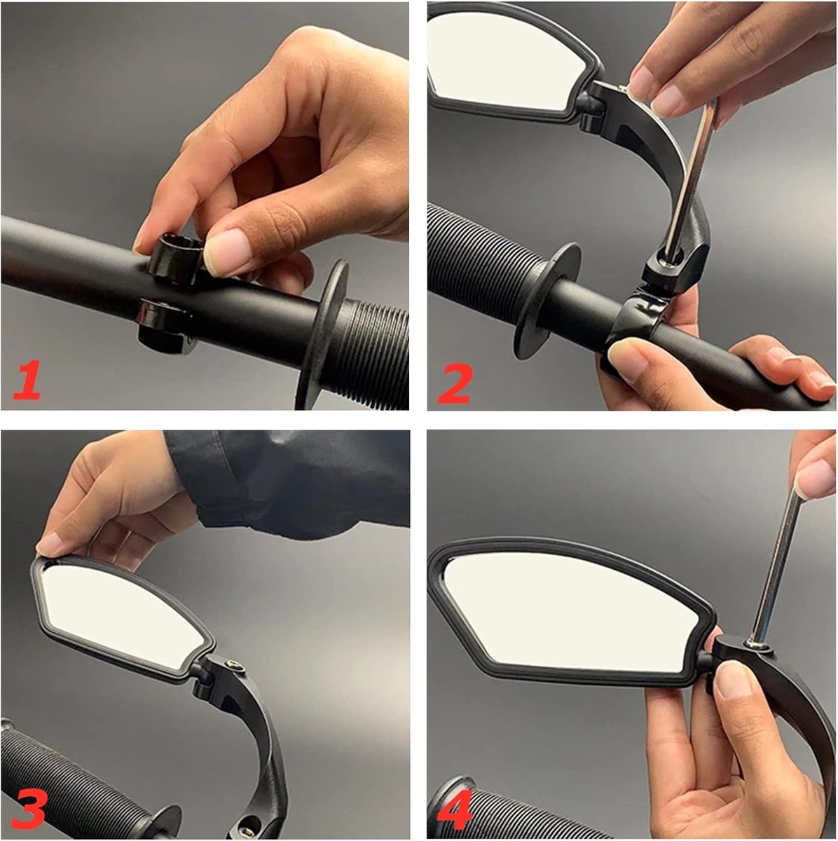1 Pair Bicycle Mirror Ebike Rearview Mirror - Handlebar Bicycle Mirror - Bicycle Mirror - Safe Rearview Mirror for Bicycle - scratch-resistant glass lens - adjustable and rotatable safe rearview mirror - 360º Rotatable - Black - Image 4