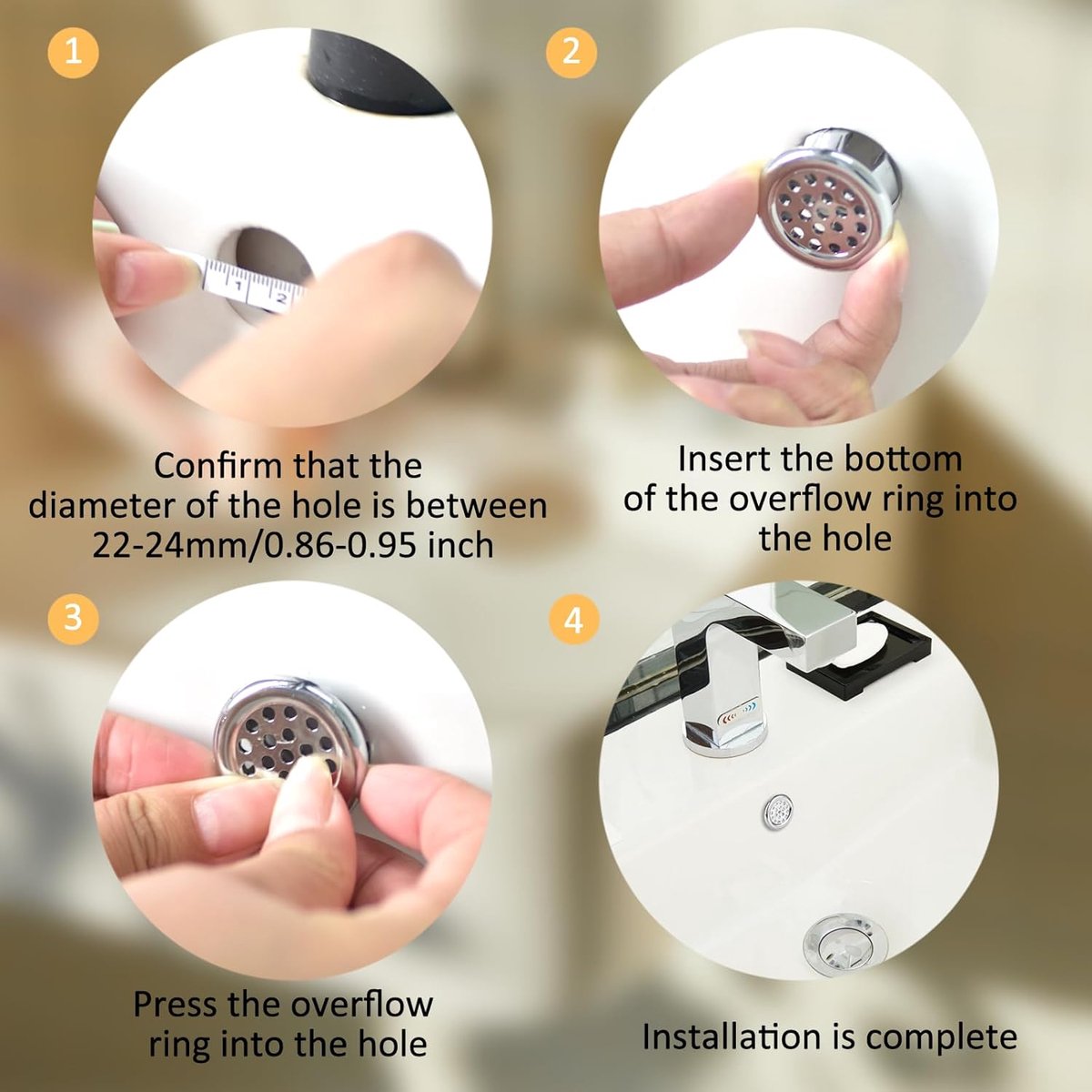 Washbasin Overflow Ring - 6 Pieces - Overflow Rings - Bathroom Overflow Ring - Sink Overflow - Drain Plug - Overflow Cover for Washbasin - Sink Overflow Ring - Round Hole Cover - Overflow Cover - For Sink, Washbasin and Kitchen - Image 4