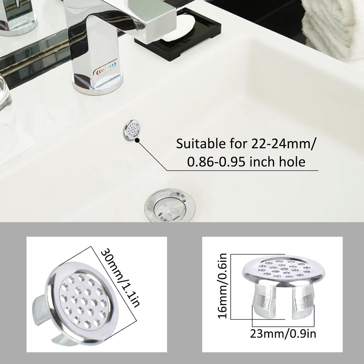 Washbasin Overflow Ring - 6 Pieces - Overflow Rings - Bathroom Overflow Ring - Sink Overflow - Drain Plug - Overflow Cover for Washbasin - Sink Overflow Ring - Round Hole Cover - Overflow Cover - For Sink, Washbasin and Kitchen - Image 5