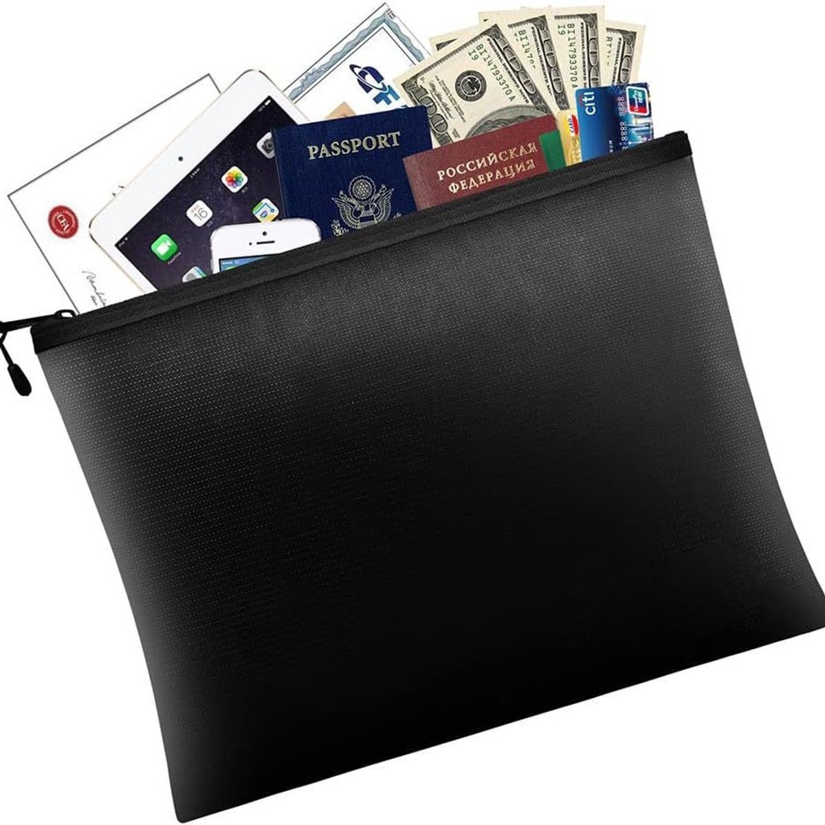 Fireproof document bag - fireproof and waterproof money bag with zipper for cash - Fireproof Document Bags - 13.4 x 9.4 Inch Waterproof and Fireproof Money Bag Document Holder with Zipper - Fireproof Safe Storage Bag - Image 1