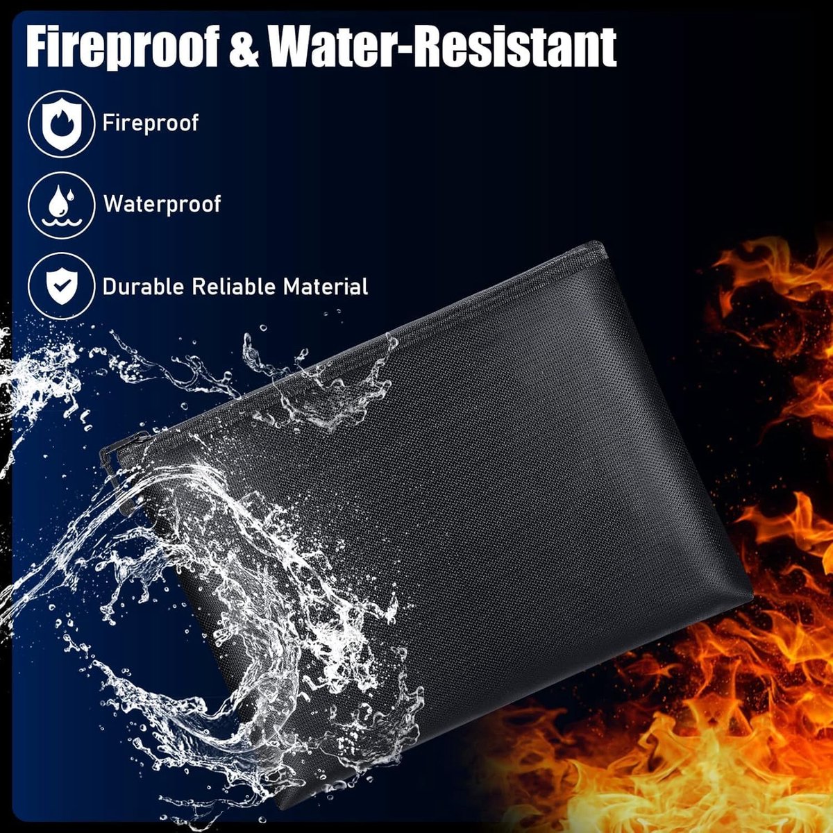 Fireproof document bag - fireproof and waterproof money bag with zipper for cash - Fireproof Document Bags - 13.4 x 9.4 Inch Waterproof and Fireproof Money Bag Document Holder with Zipper - Fireproof Safe Storage Bag - Image 2