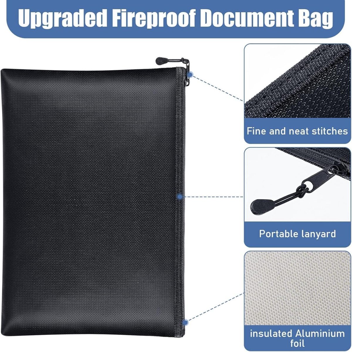Fireproof document bag - fireproof and waterproof money bag with zipper for cash - Fireproof Document Bags - 13.4 x 9.4 Inch Waterproof and Fireproof Money Bag Document Holder with Zipper - Fireproof Safe Storage Bag - Image 4