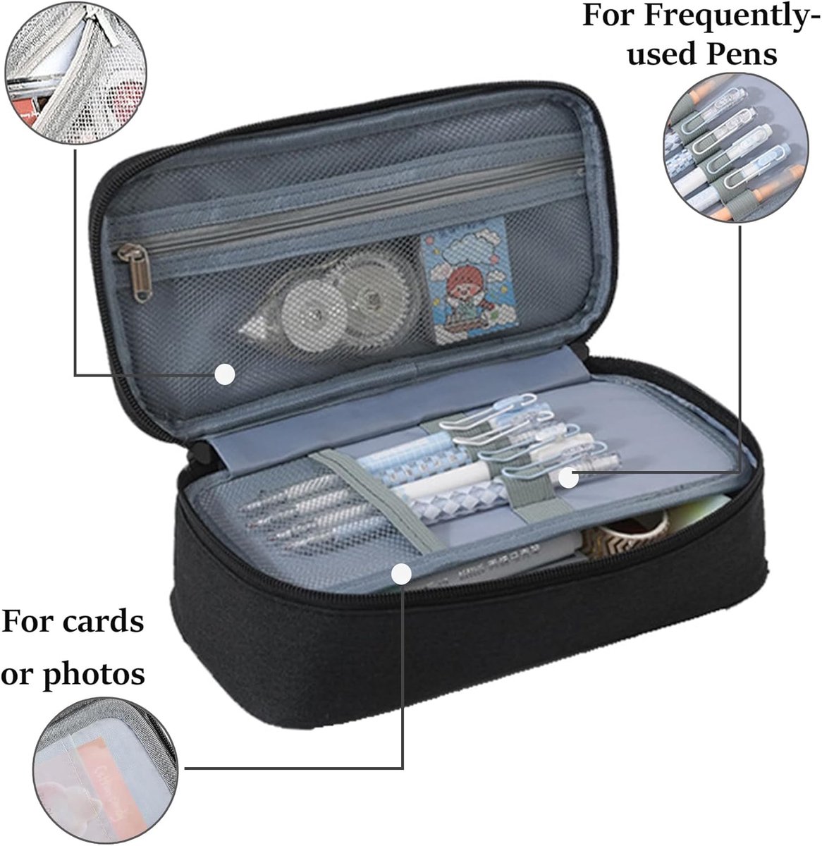 Pencil case - Pencil case - 23*11*6 cm - Large case - Pencil pouch - Pencil bag - School case - Storage bag - highlighter case - portable office supplies case - school supplies - Oxford fabric case - for students, boys, girls - black - Image 4