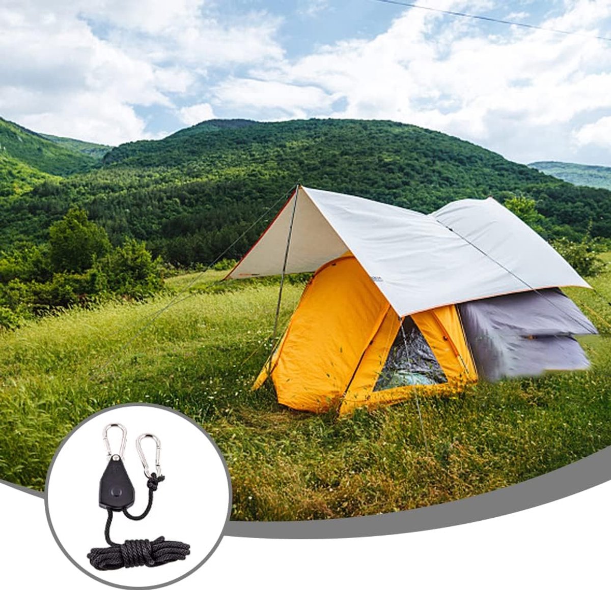 4 pieces - 2m - heavy duty rope hanger - hanger rope - adjustable - plant hanging rope - lamp hanging rope - tent canopy rope stopper buckle - tent guy lines - with pulley - outdoor accessories - for camping and hiking outdoors - black - Image 2