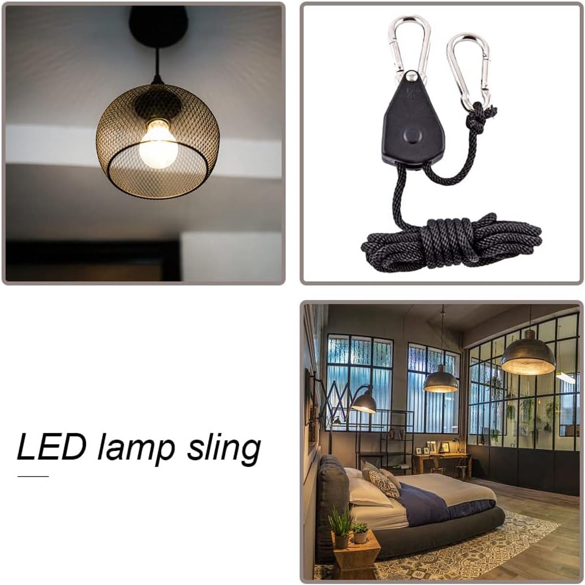 4 pieces - 2m - heavy duty rope hanger - hanger rope - adjustable - plant hanging rope - lamp hanging rope - tent canopy rope stopper buckle - tent guy lines - with pulley - outdoor accessories - for camping and hiking outdoors - black - Image 6