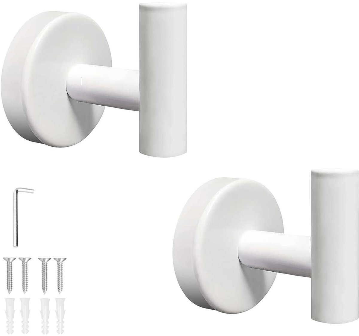 2 pieces - Towel hook - Hanging hooks - Hanging hooks - Bathroom towel hooks - Key hook - Clothes hook - Hat hook - Wall hooks - stainless steel hook - with screws - for bathroom, kitchen, garage, home, hotel, office - 5.5*6 cm - white - Image 1