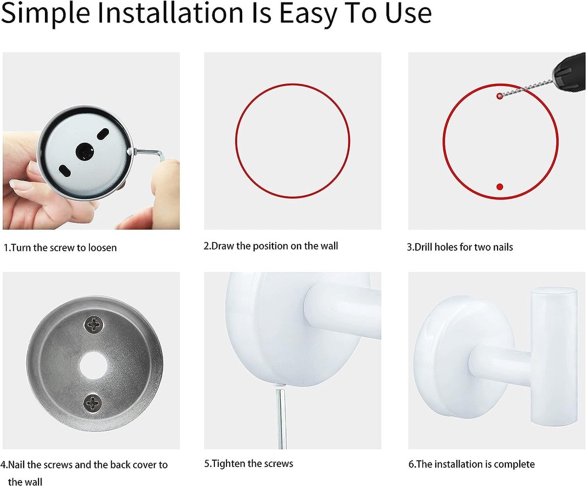 2 pieces - Towel hook - Hanging hooks - Hanging hooks - Bathroom towel hooks - Key hook - Clothes hook - Hat hook - Wall hooks - stainless steel hook - with screws - for bathroom, kitchen, garage, home, hotel, office - 5.5*6 cm - white - Image 4
