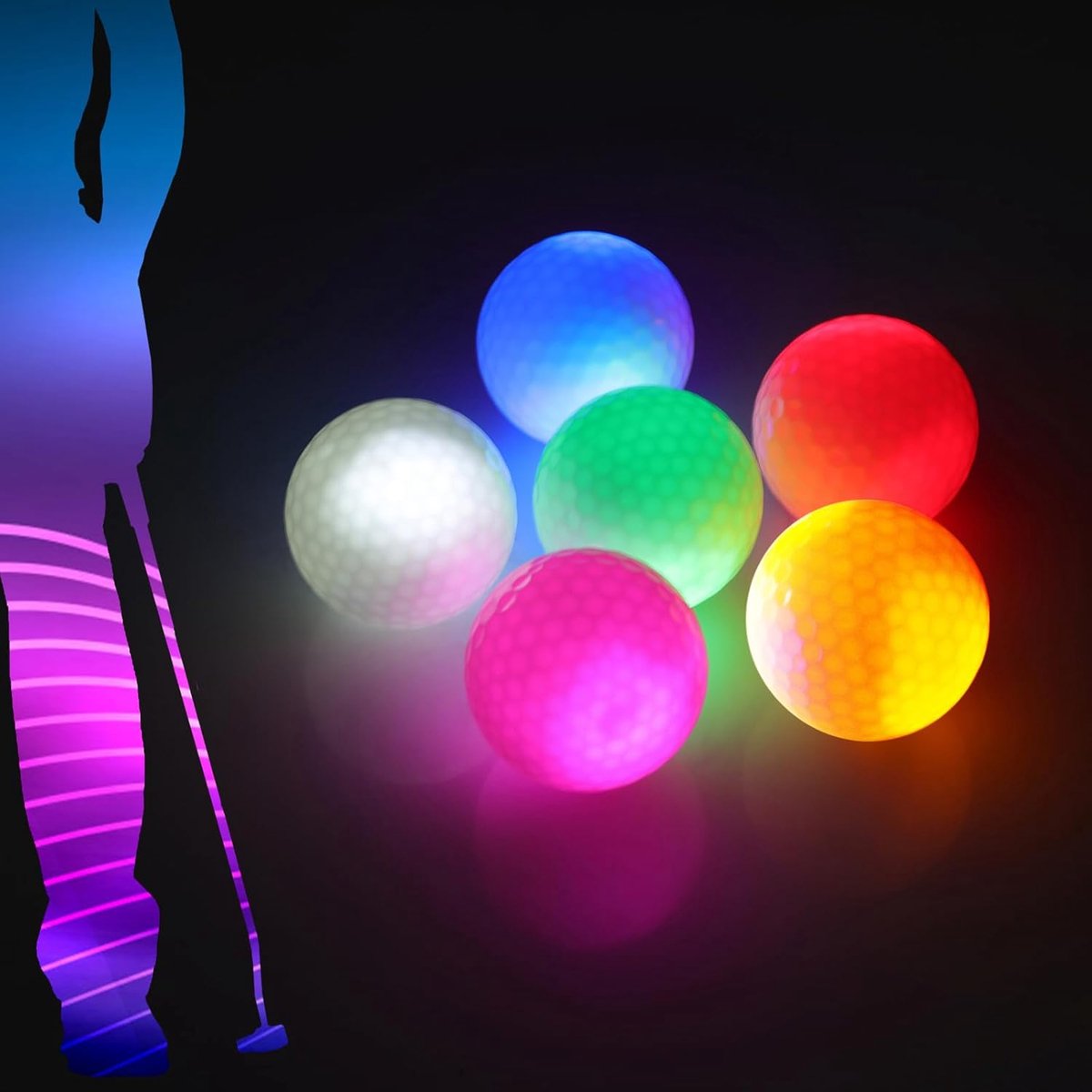 golf balls - 6 Pieces - Glow in the Dark golf balls - LED illuminated golf balls - multicolour - Image 1