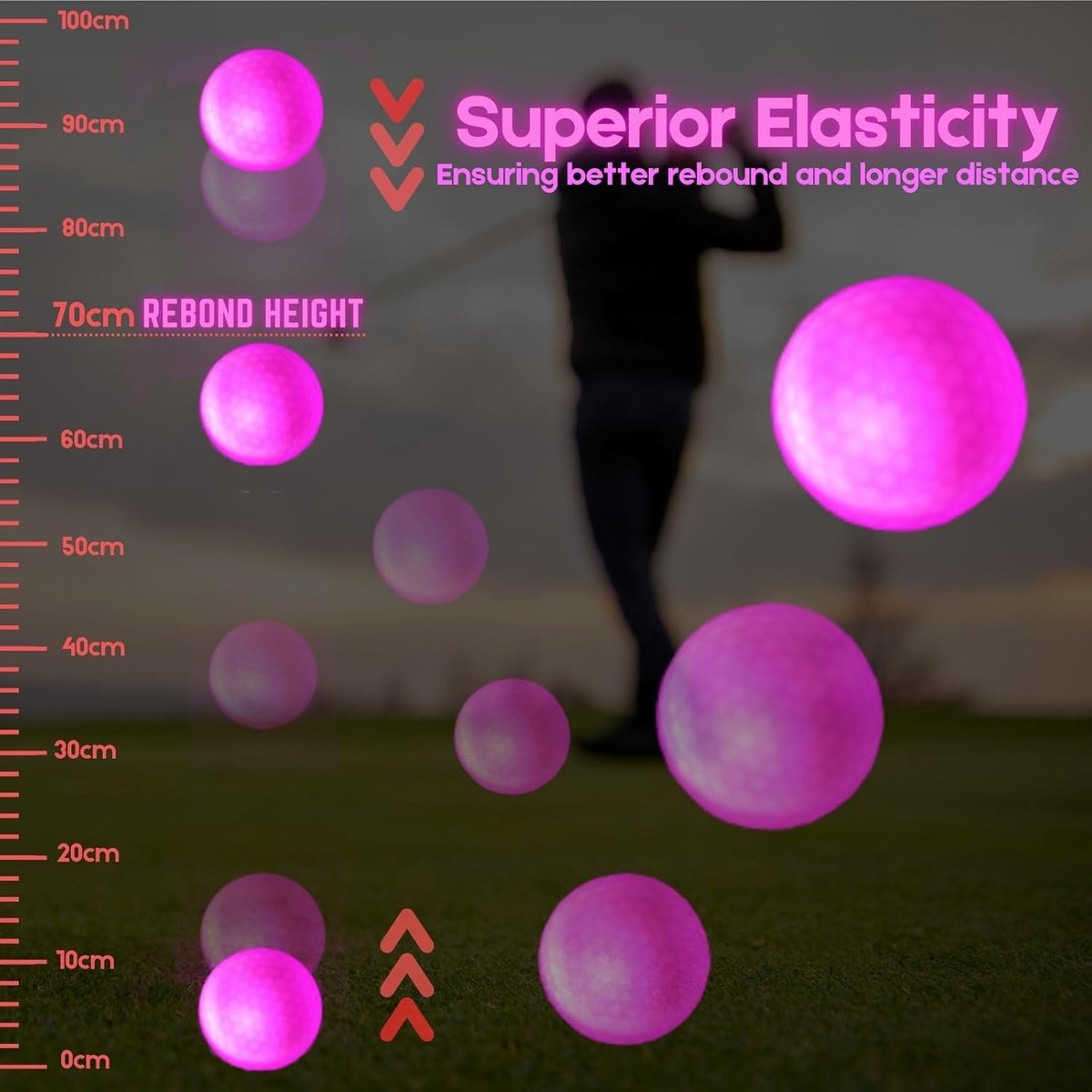 golf balls - 6 Pieces - Glow in the Dark golf balls - LED illuminated golf balls - multicolour - Image 6