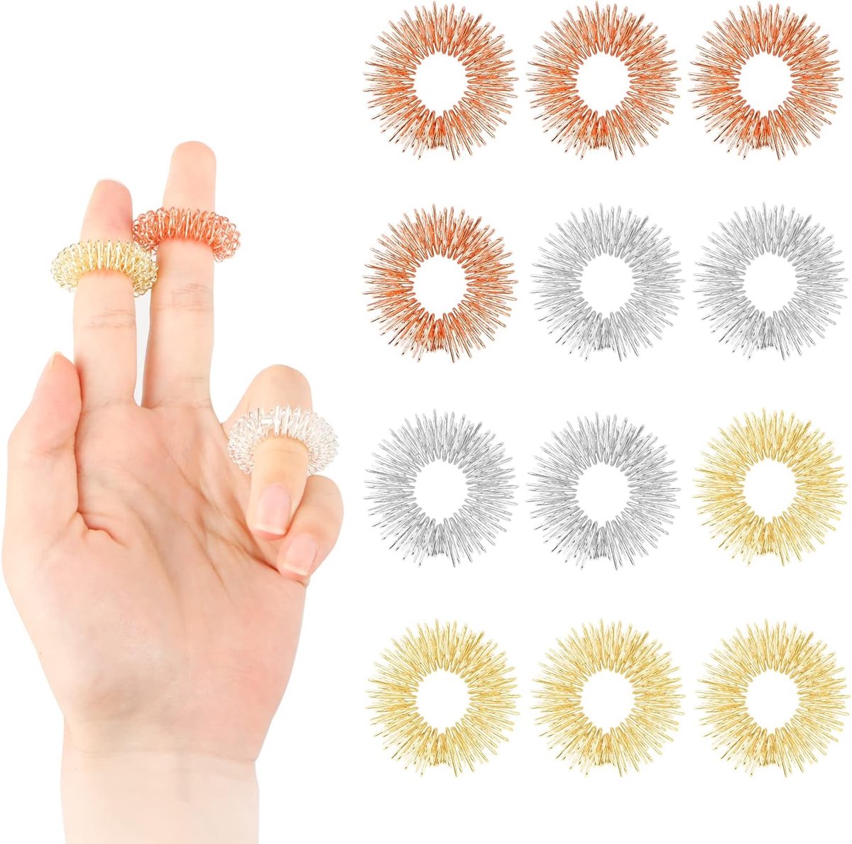 12 Finger Massage Rings - Finger Massage Rings - Acupressure Rings - Acupressure Rings - Finger Splints - Finger Massage Rings - For teenagers, adults - Relieves anxiety, relaxation - Massage improves blood circulation - One size - Image 1