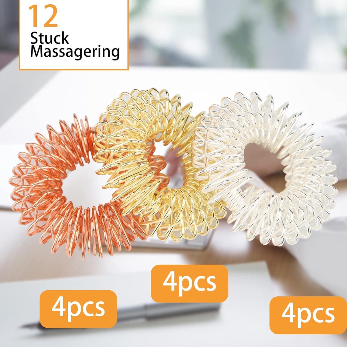 12 Finger Massage Rings - Finger Massage Rings - Acupressure Rings - Acupressure Rings - Finger Splints - Finger Massage Rings - For teenagers, adults - Relieves anxiety, relaxation - Massage improves blood circulation - One size - Image 2