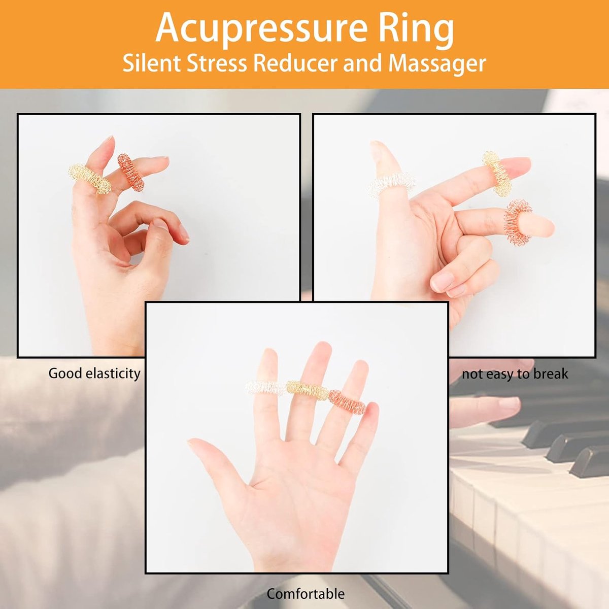 12 Finger Massage Rings - Finger Massage Rings - Acupressure Rings - Acupressure Rings - Finger Splints - Finger Massage Rings - For teenagers, adults - Relieves anxiety, relaxation - Massage improves blood circulation - One size - Image 4