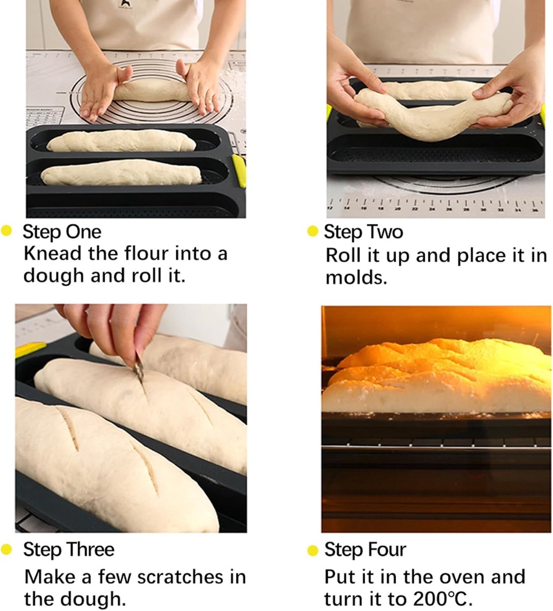 Silicone bread pan - with 4 cavities - non-stick coating - for sourdough bread and heat-resistant baguette pan - bread pans - for homemade bread - silicone baking molds - for hoagie rolls, sandwiches and hot dog buns - 34*24*2.5 cm - grey - Image 6