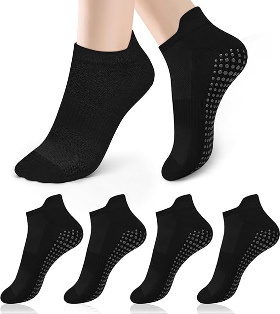 pairs - Socks - Pilates socks - Yoga socks - Non-slip socks - Pilates non-slip socks - Women's non-slip socks - non-slip yoga socks - floor socks for home - for Pilates, trampoline, fitness, ballet - black - Image 1
