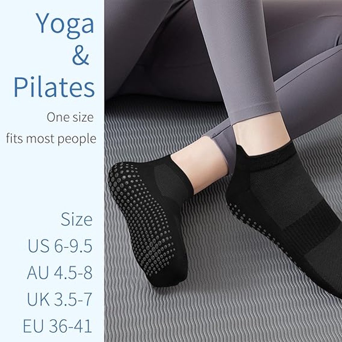 pairs - Socks - Pilates socks - Yoga socks - Non-slip socks - Pilates non-slip socks - Women's non-slip socks - non-slip yoga socks - floor socks for home - for Pilates, trampoline, fitness, ballet - black - Image 2