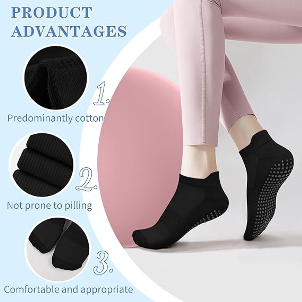 pairs - Socks - Pilates socks - Yoga socks - Non-slip socks - Pilates non-slip socks - Women's non-slip socks - non-slip yoga socks - floor socks for home - for Pilates, trampoline, fitness, ballet - black - Image 6