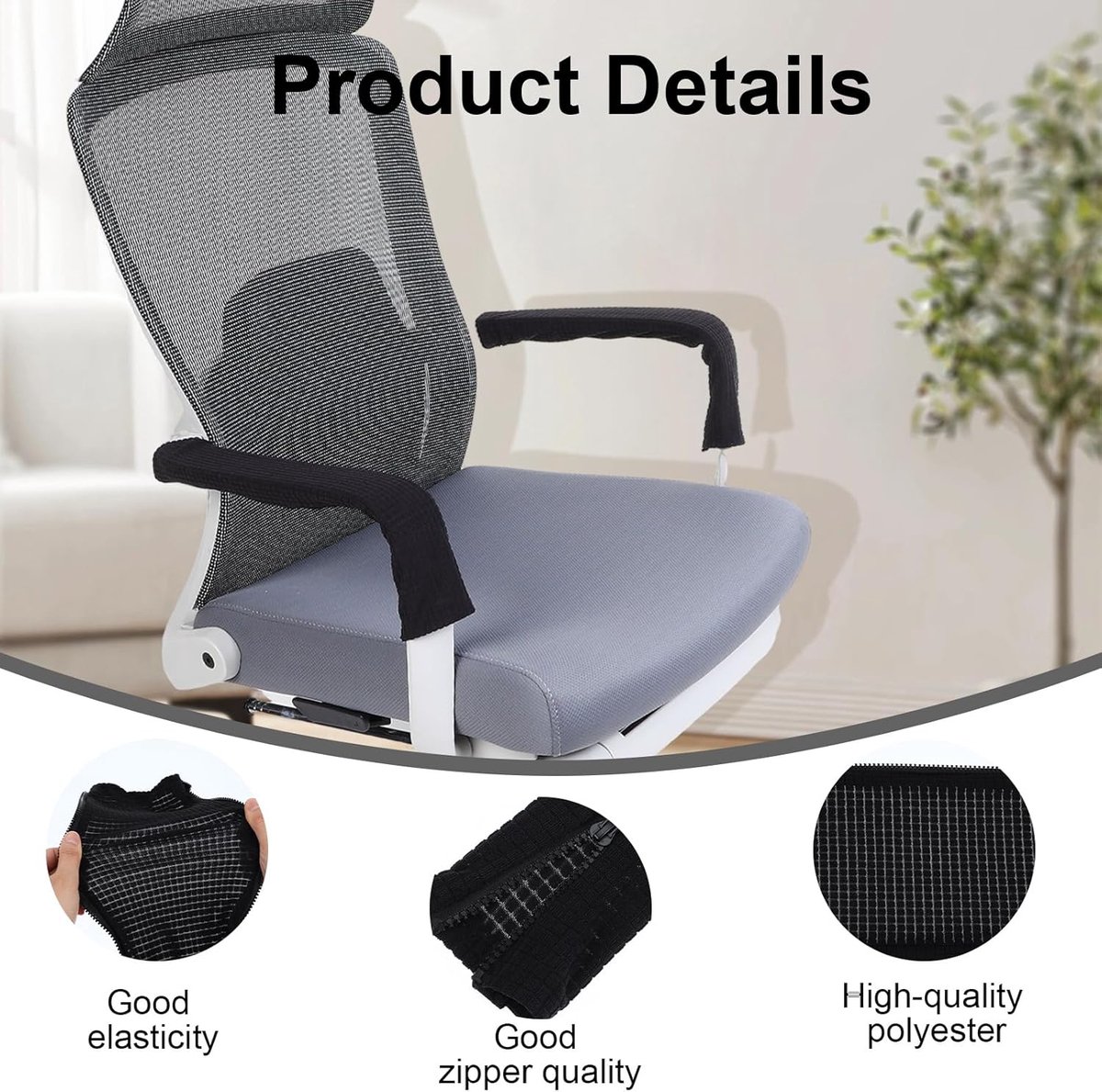 1 pair - office chair armrest covers - Office chair armrest cover - Computer chair armrest cover - Removable - Elastic - Waterproof - Chair armrest covers - Dust cover - Armrest protector - for desk and gaming chairs - 45*16 cm - black - Image 6