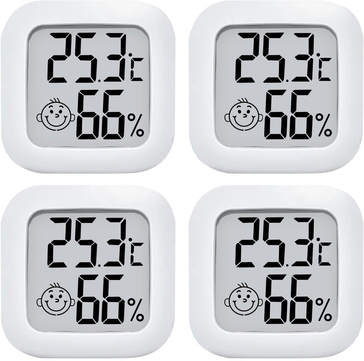 Mini hygrometer - 4 pieces - Weather station - Thermometer - Humidity meter - Highly accurate temperature monitor - Indoor thermometer - Hygrometer - Thermo-hygrometer - Comfort level indicator - White - Image 1