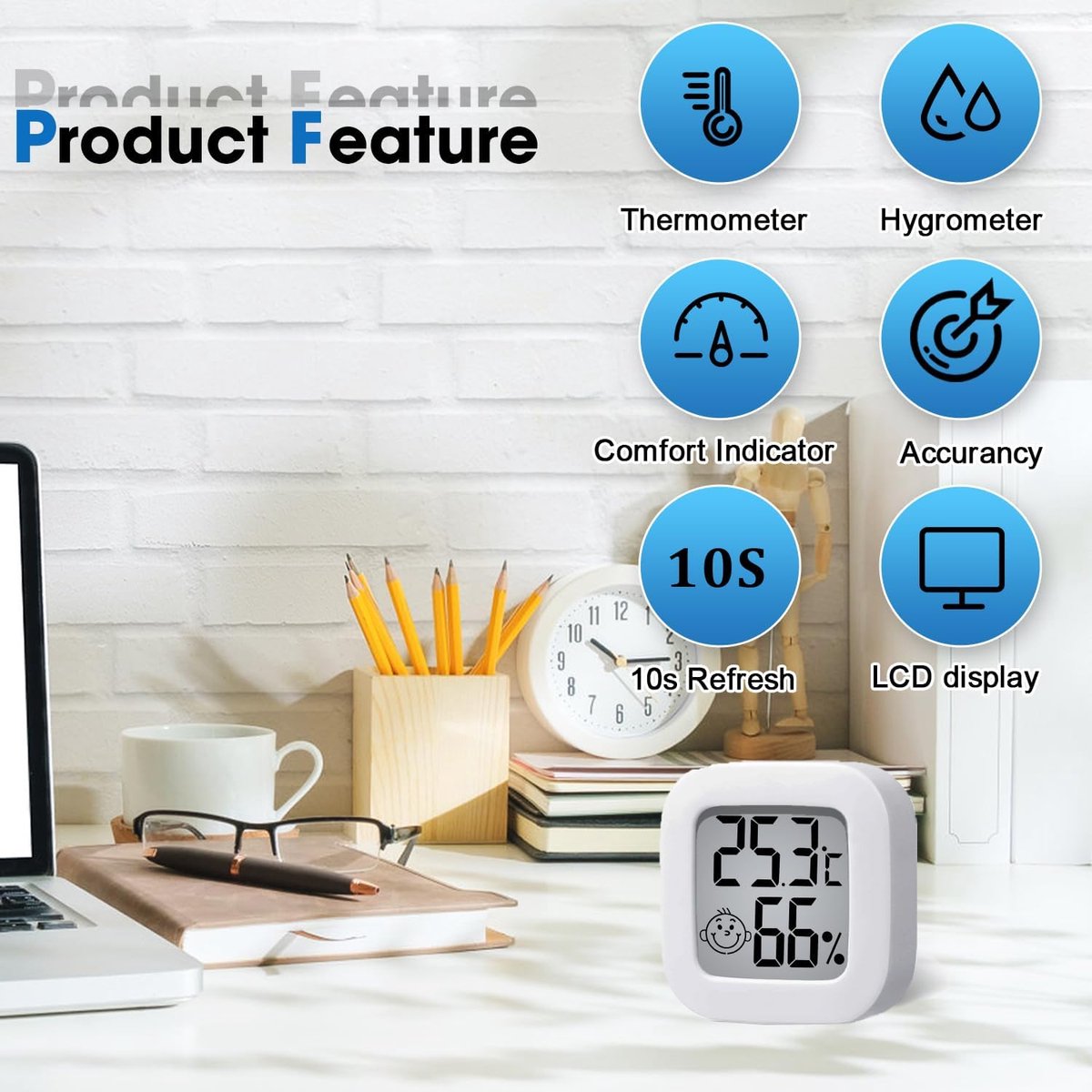 Mini hygrometer - 4 pieces - Weather station - Thermometer - Humidity meter - Highly accurate temperature monitor - Indoor thermometer - Hygrometer - Thermo-hygrometer - Comfort level indicator - White - Image 2