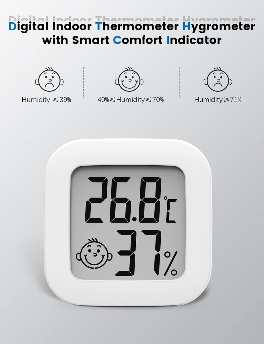 Mini hygrometer - 4 pieces - Weather station - Thermometer - Humidity meter - Highly accurate temperature monitor - Indoor thermometer - Hygrometer - Thermo-hygrometer - Comfort level indicator - White - Image 3