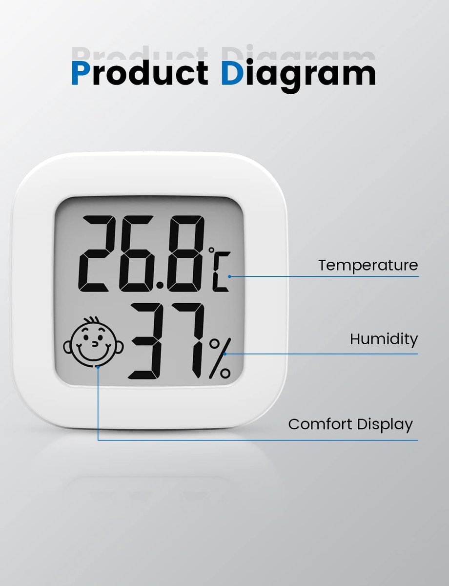Mini hygrometer - 4 pieces - Weather station - Thermometer - Humidity meter - Highly accurate temperature monitor - Indoor thermometer - Hygrometer - Thermo-hygrometer - Comfort level indicator - White - Image 4