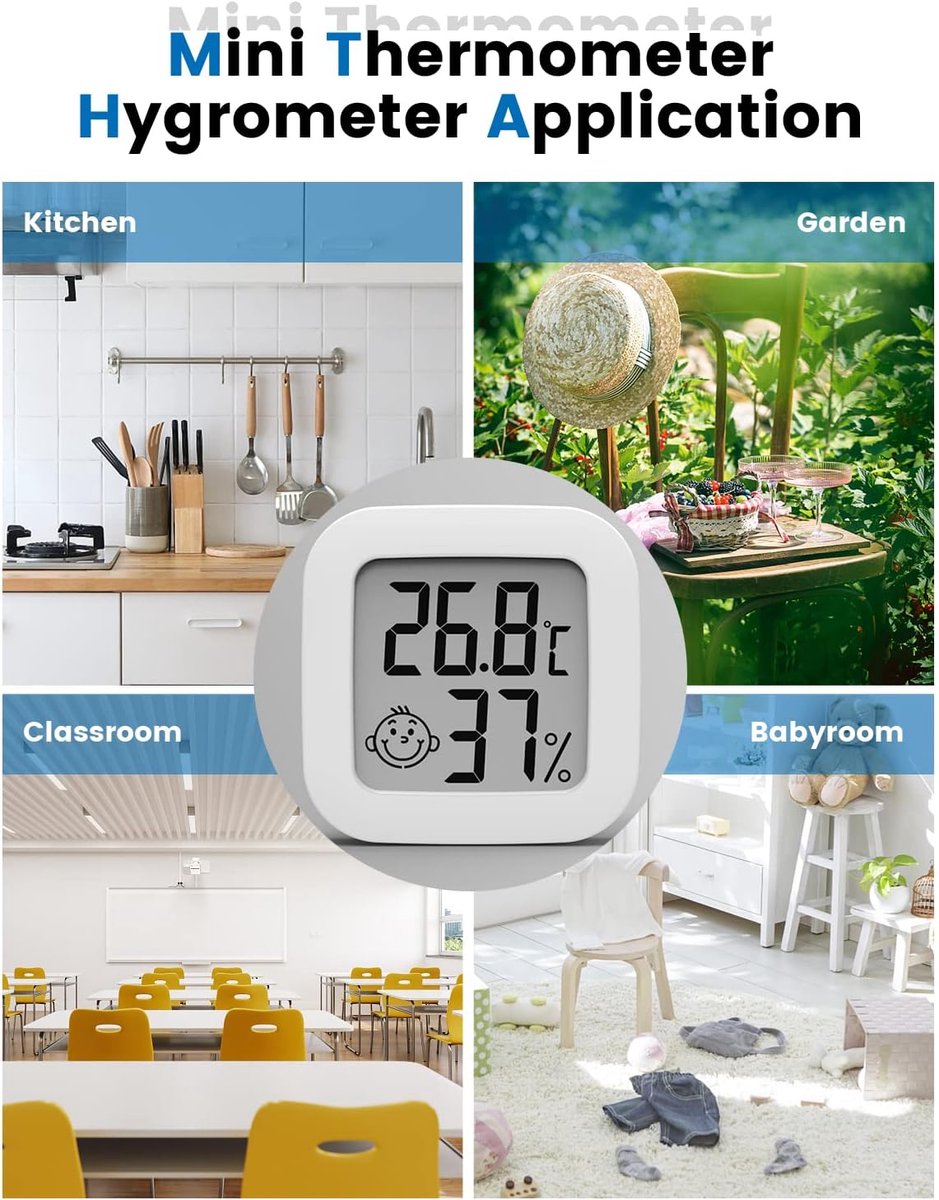 Mini hygrometer - 4 pieces - Weather station - Thermometer - Humidity meter - Highly accurate temperature monitor - Indoor thermometer - Hygrometer - Thermo-hygrometer - Comfort level indicator - White - Image 5