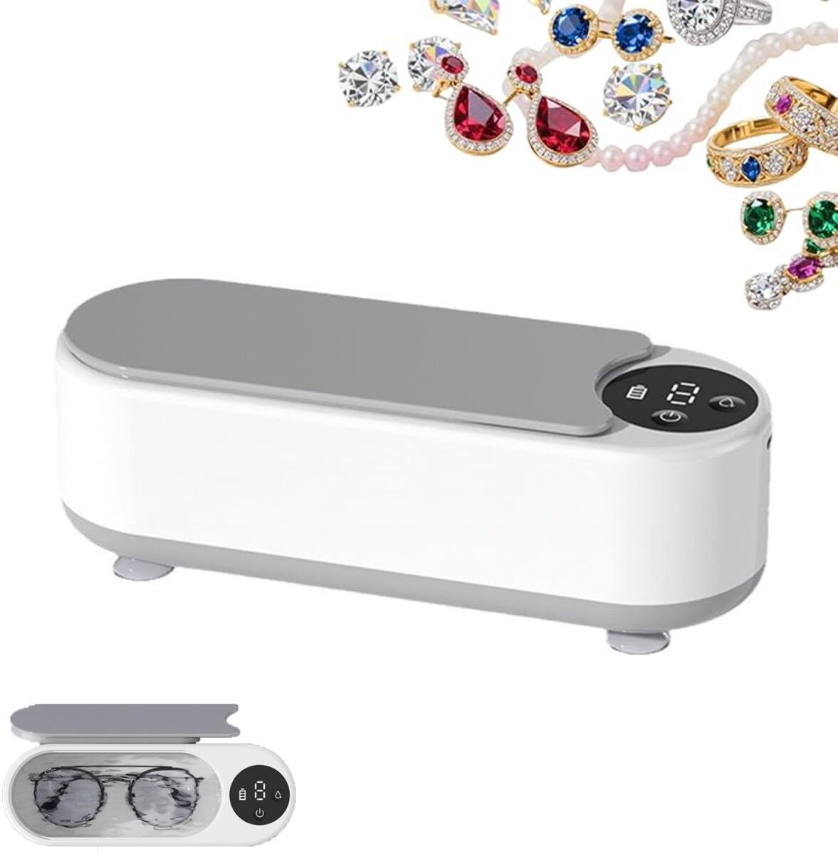 Ultrasonic Cleaner - Jewelry Cleaner - Glasses Cleaning Machine - Cleaning Machine - Glasses Cleaner - Denture Cleaner - rechargeable - with fast deep cleaning function - chain cleaner - for glasses, jewelry, rings and earrings - 22*8*8 cm - white - Image 1