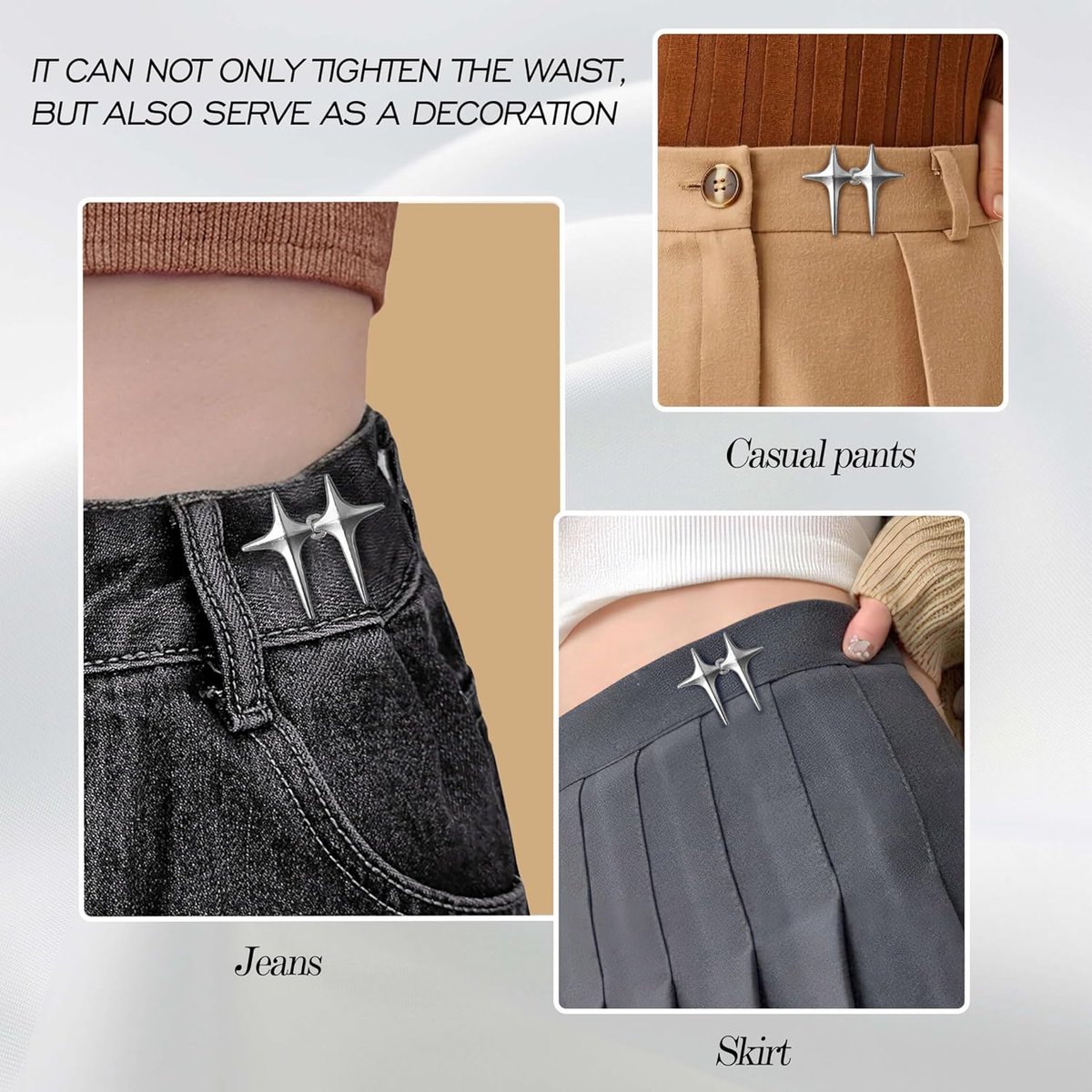 4 pieces - Waist Extender - Tightening Button Adjuster Buttons - Adjustable star button trouser waist tighter - Star trouser waist buckle - Adjustable waistband clips - Trouser waist reinforcement - For loose jeans, trousers, skirts and sleeves - Image 2
