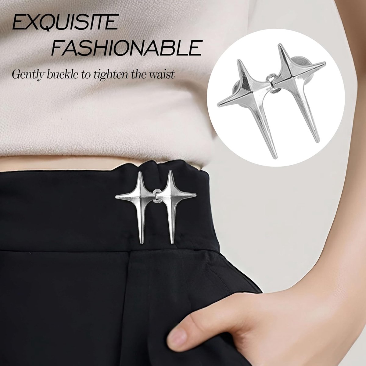 4 pieces - Waist Extender - Tightening Button Adjuster Buttons - Adjustable star button trouser waist tighter - Star trouser waist buckle - Adjustable waistband clips - Trouser waist reinforcement - For loose jeans, trousers, skirts and sleeves - Image 4