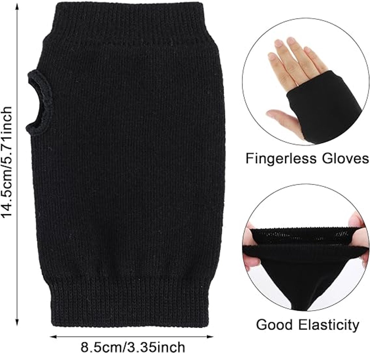 2 pairs - Gloves - Fingerless half-finger gloves - Warm fingerless gloves - Warm gloves - Half-finger gloves - Knitted gloves - with thumbhole - Winter gloves - for office work, typing, telephoning - black - Image 1